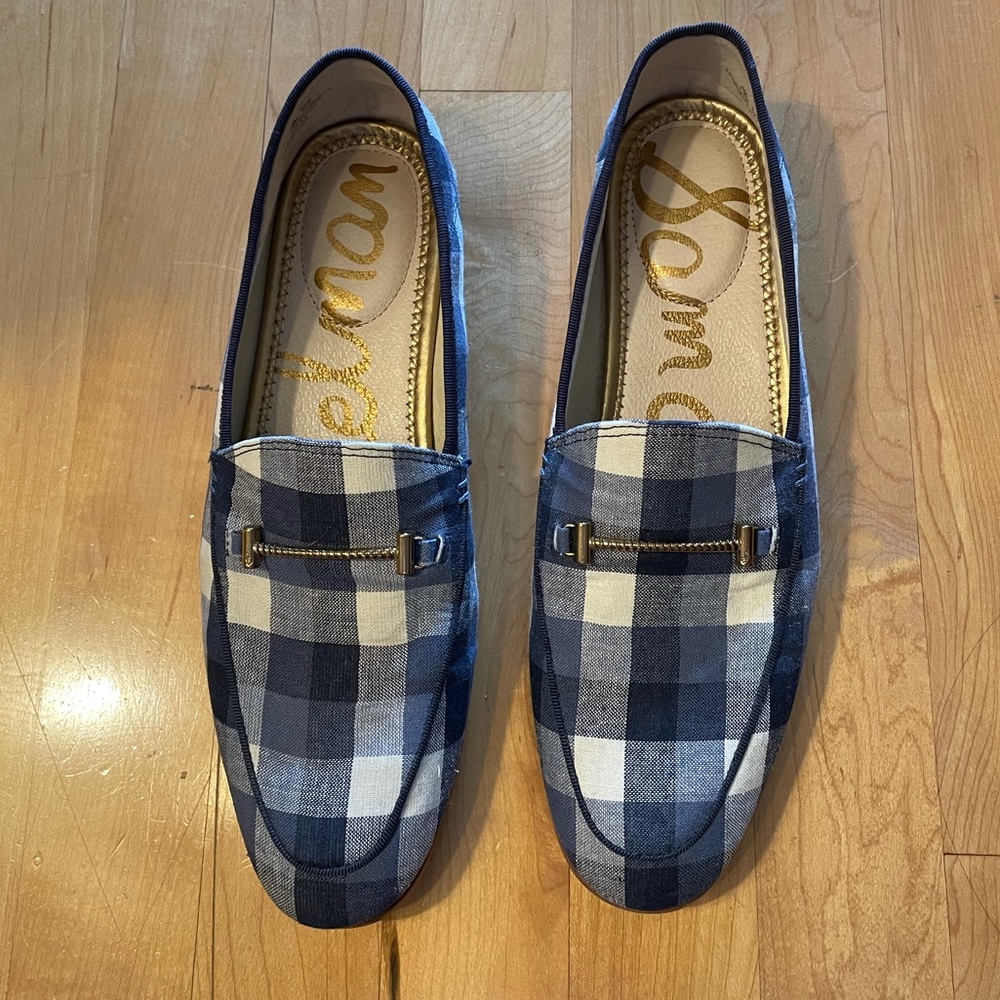 Sam Edelman Blue and White Gingham Loafer size 7.5